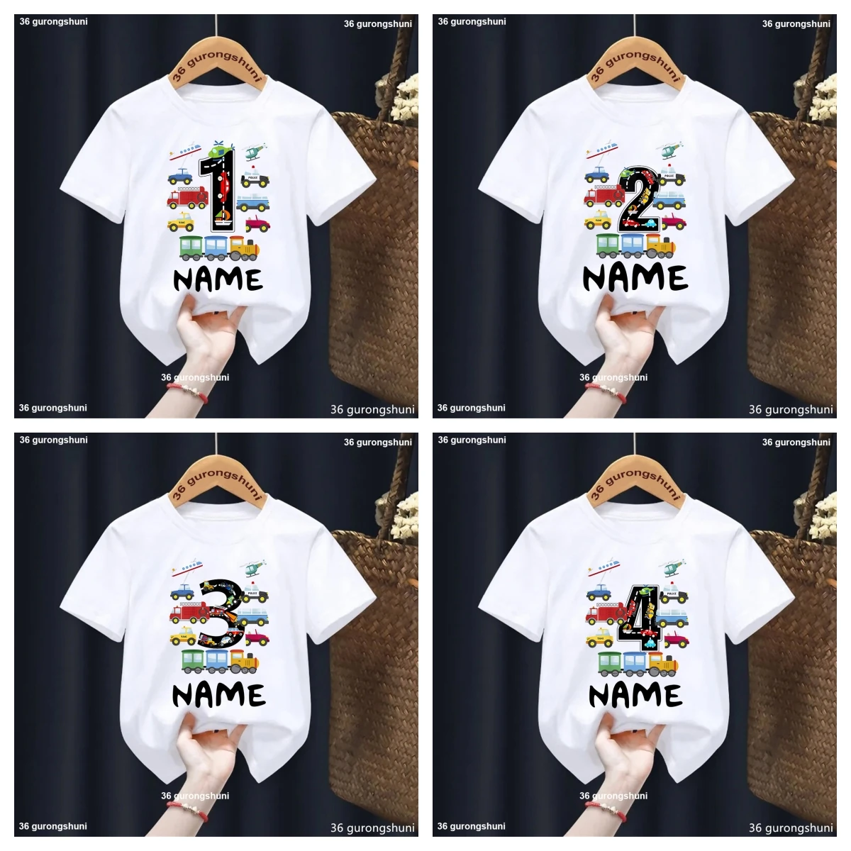 

Personalized Name Traffic Car Birthday Numbers Tshirt 1-9year Old Boys Birthday Party Costume T Shirt Cute Toddler T-Shirt Tops