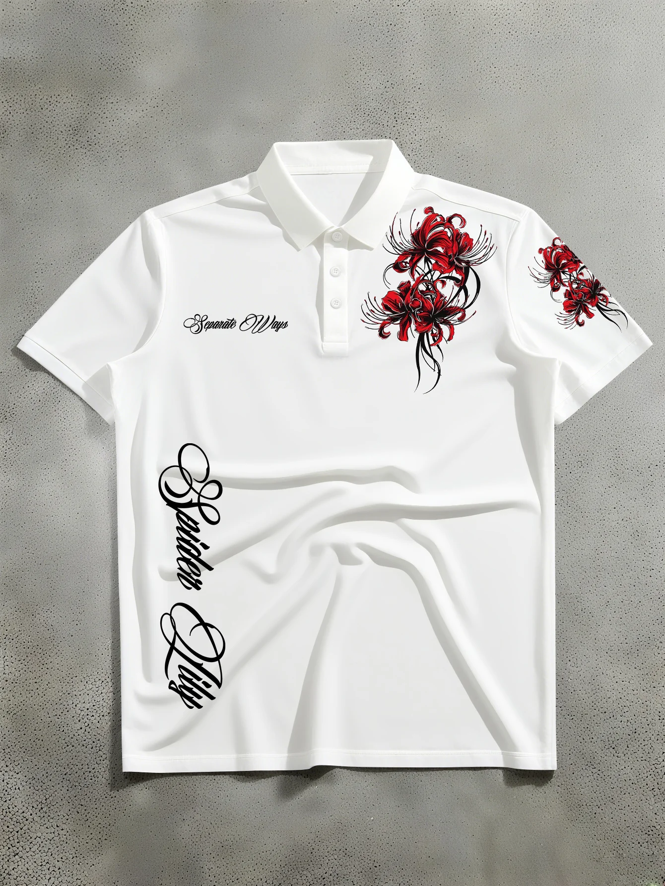 Men's Dark Style Red Flower Letter Streetwear Gothic Punk Polo Shirt Y2K T-Shirt Summer Wear Classic Lapel Short Sleeve Japanese