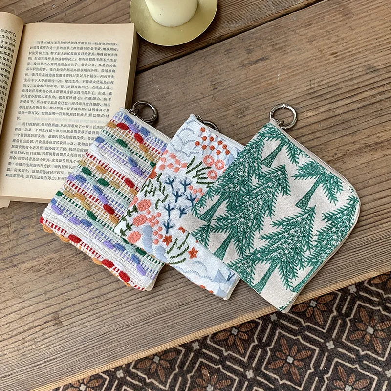 Women's Coin Purses Cotton Linen Embroidery Japanese Harajuku Fashionable Wallets Lipstick Headphones Mini Storage Bags For Girl
