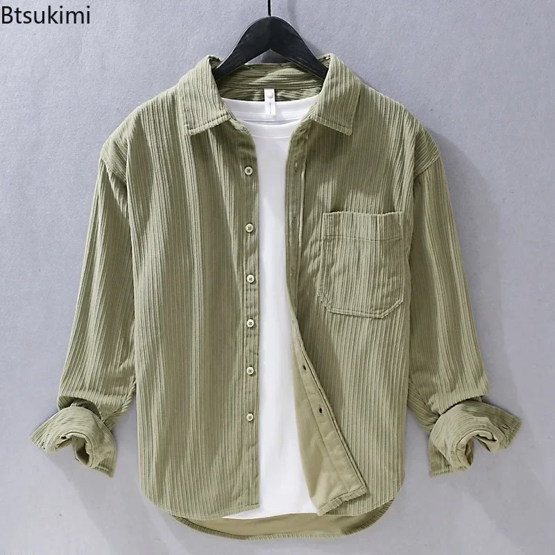 New 2025 Men's Corduroy Long Sleeve Shirts Spring Autumn Loose Casual Shirt Jackets Simple Versatile Solid Tops Shirts for Men