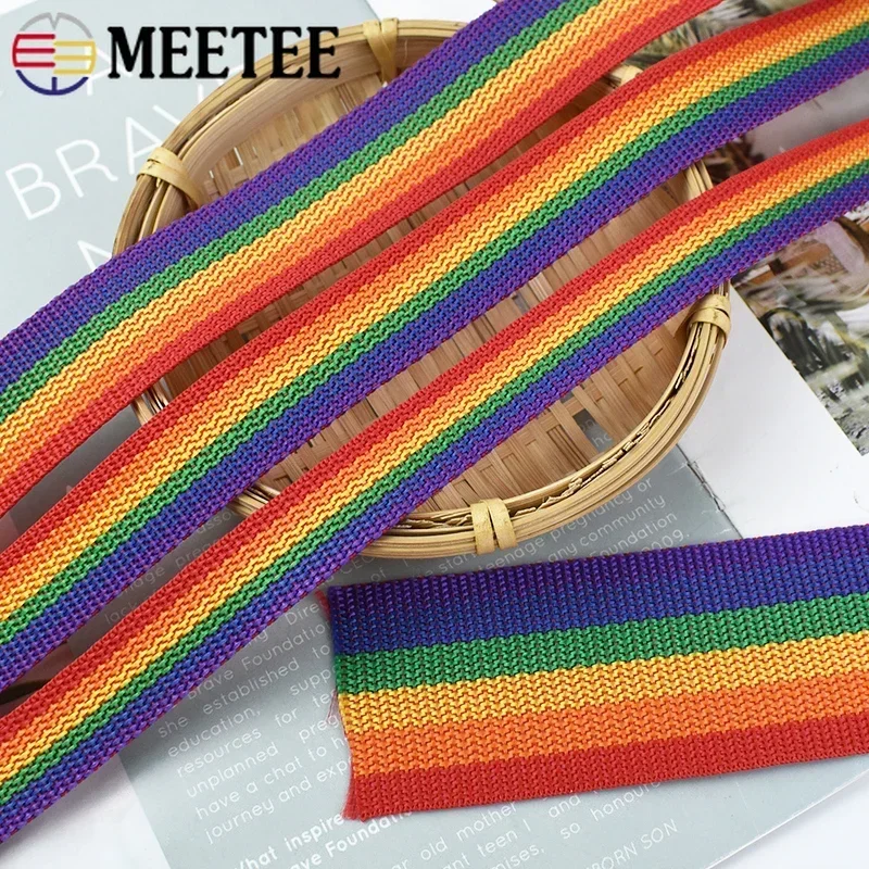 10M Meetee 20–50 mm Regenbogen-PP-Gurtband, Nylon-Geflecht, Taschenband, Riemen, Nähen, Schrägbekleidung, Gürtel, dekoratives Band, Haustierbänder