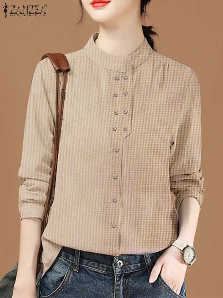 ZANZEA Chinese Style Vintage Blouse 2023 Office Long Sleeve Shirt Fashion Autumn Women Double Breasted Top Casual Oversize Blusa