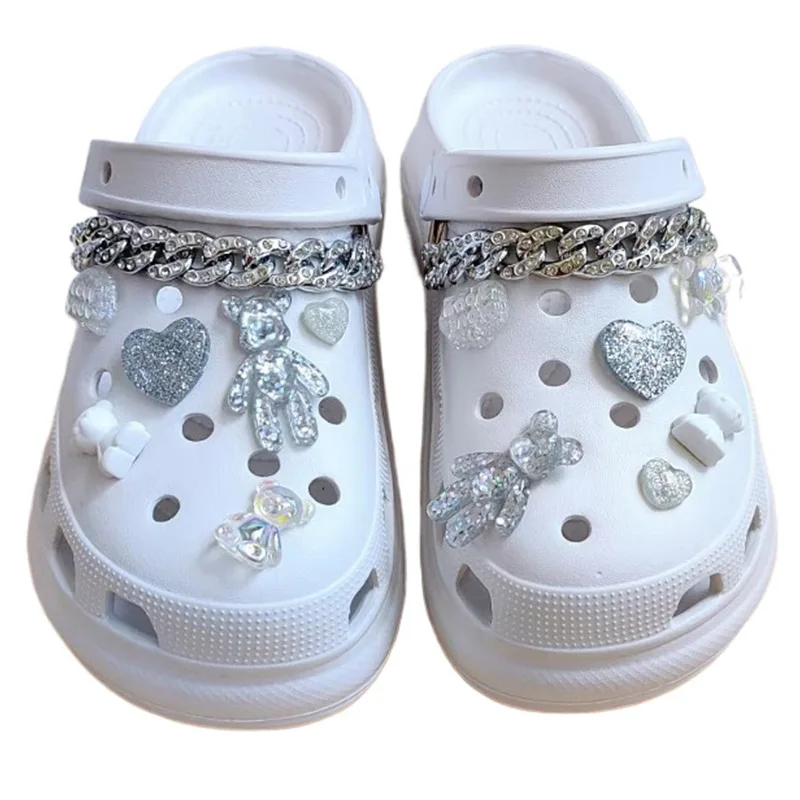 سحر الأحذية ل Crocs DIY الكرتون لطيف كريستال الدب سلسلة الأحذية الزينة اكسسوارات سحر ل قباقيب حقيبة الشرائح الصنادل