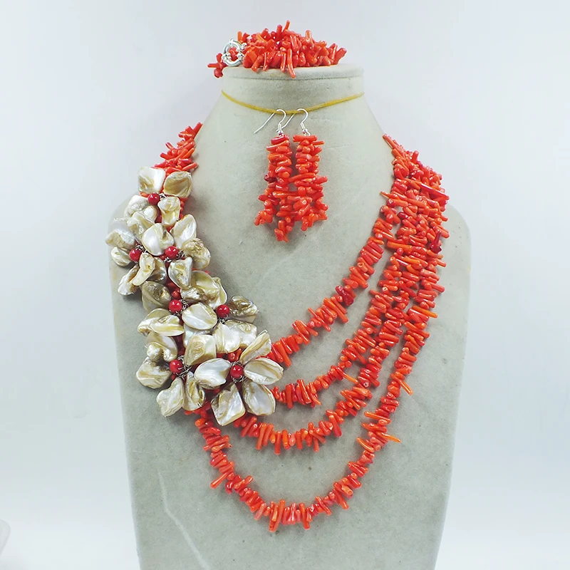 Fabulous African Bridal Coral Bead Necklace Set Red Coral African Wedding Sets  20\