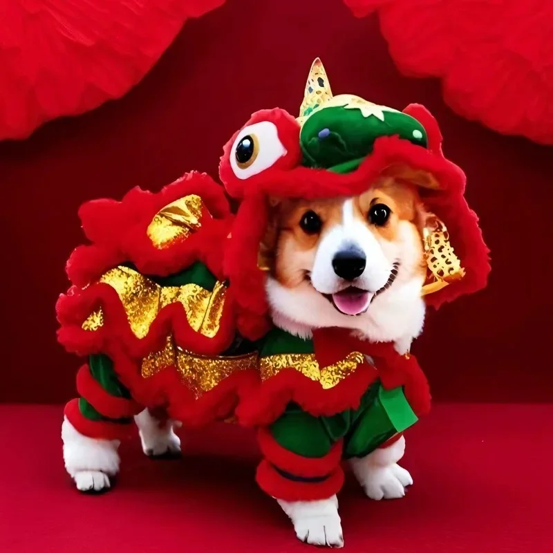 Dog Clothes Funny New Year's Pet Chinese Costume Dragon Dance Lion Dog Party Lion Dance Red Cosplay Festive Lucky Pet Clothes