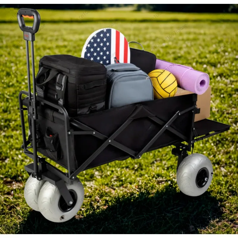 

Electric 150 + 50L portable shopping cart heavy duty 9 inch beach balloon wheel foldable utility truck closed platform