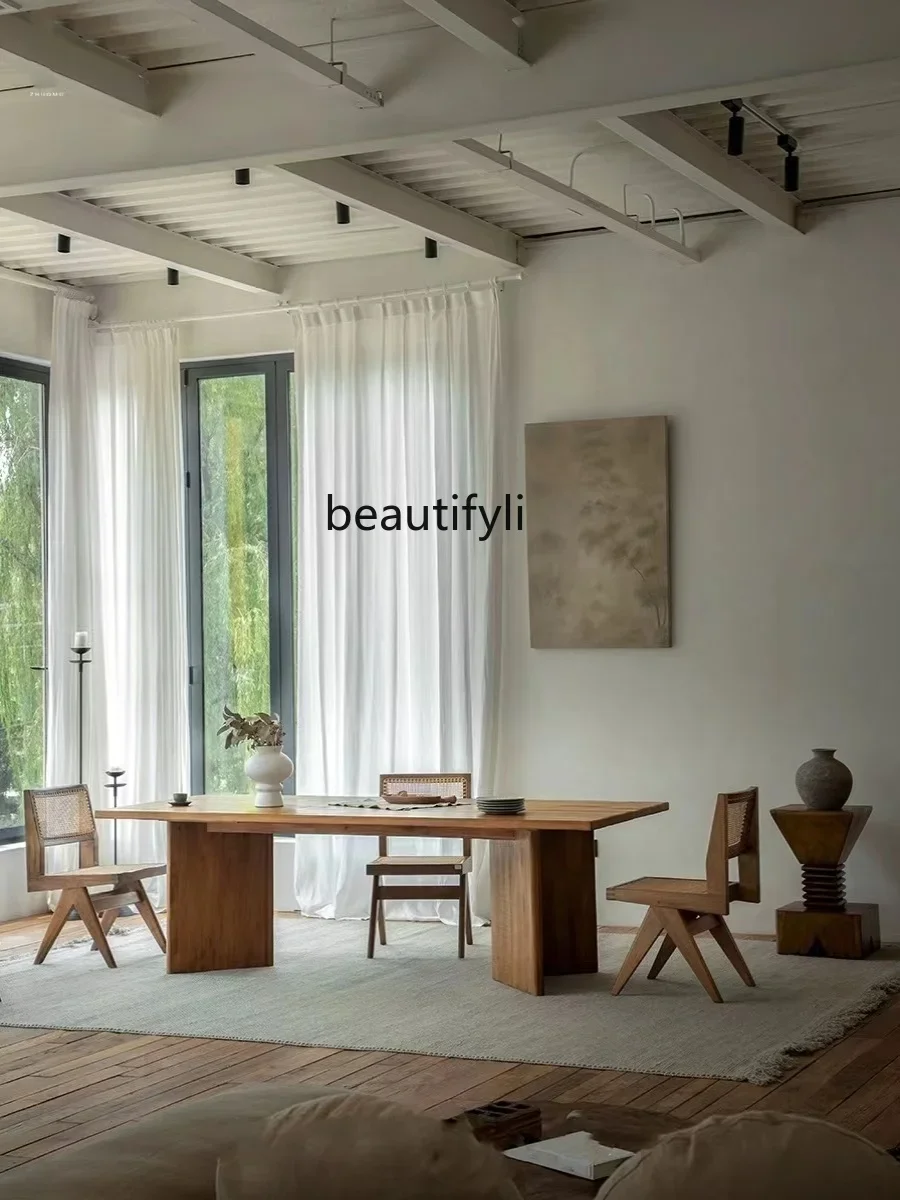 Qiji نمط طاولة طعام من الخشب الصلب الإبداعية B & B مصمم منضدة طاولة طعام مستطيلة الرجعية لوحة كبيرة طاولة طويلة A16 #3