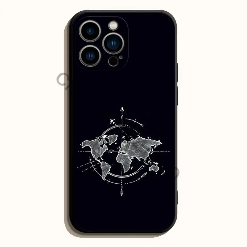 Compass  Black Soft TPU Phone Case For iPhone 17 16 15 14 13 12 11 Pro Max Mini Plus E Shell Printed