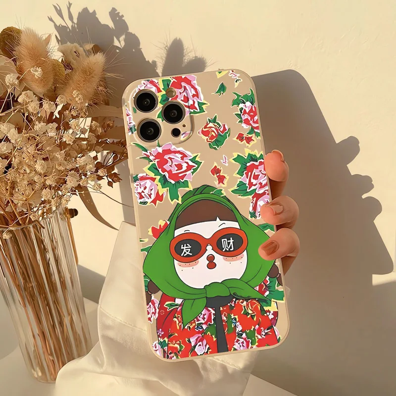 Gourde أزهار لطيفة معطف القطن أنماط العمة جراب هاتف آيفون 16 15 14 12 13 11 برو ماكس IP 7 8 زائد آيفون X XS XR Xs ماكس