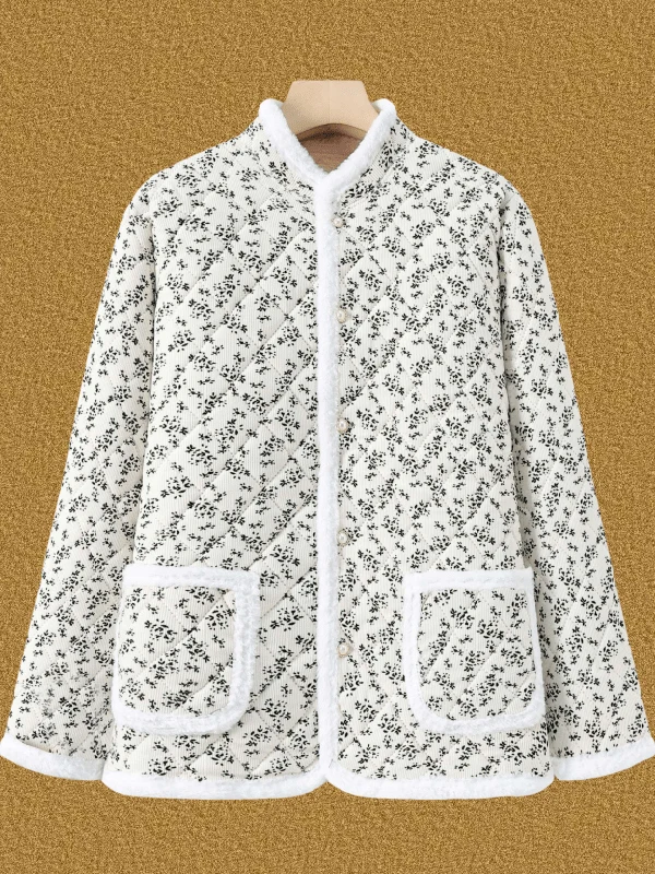 سترة قطنية سميكة دافئة بنقشة زهور للأمهات والجدات، معطف خارجي جديد للخريف والشتاء بتصميم فني فضفاض