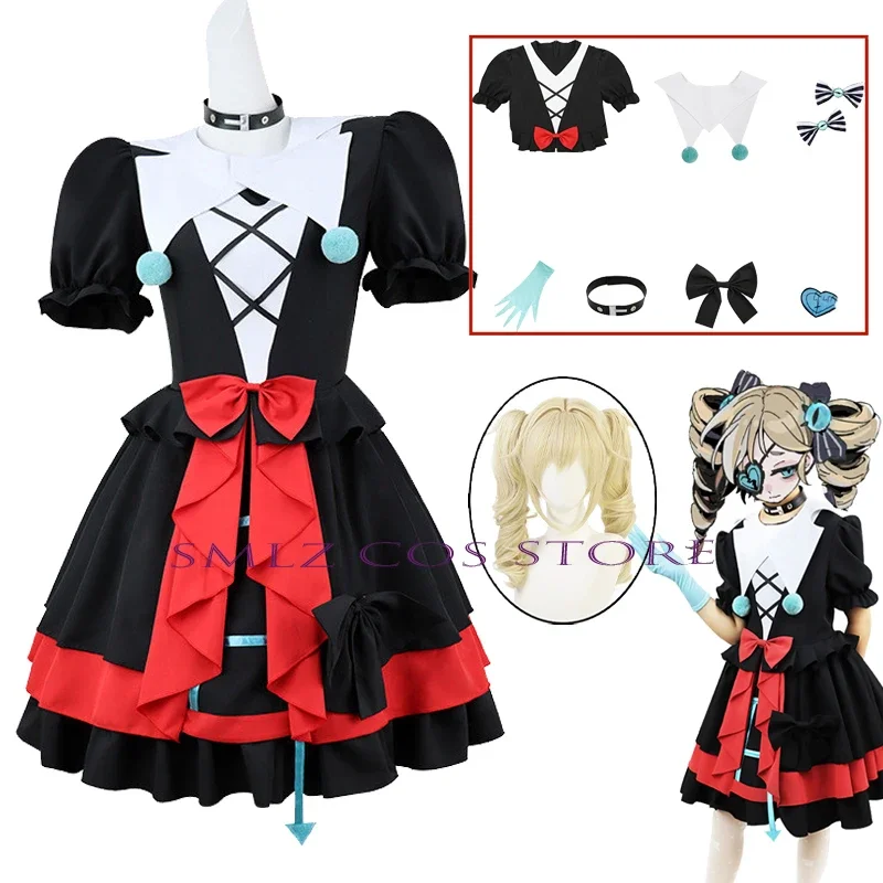 

Game Eggy Party Cosplay Anime Stella Cosplay Mute Girl Dress Fright Night Clown Prop Set Halloween Party Outfit for Woman Girl