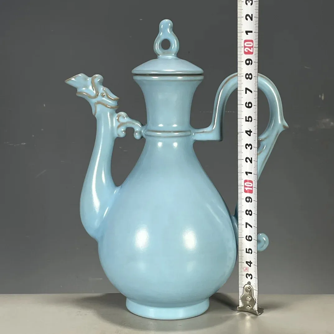 Song Ru Porcelain Celestial Blue Glaze Handle Jug Wine Pot Ornaments Antique