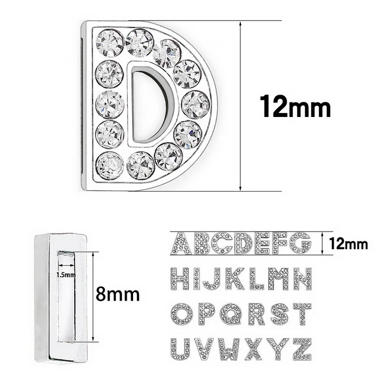 8MM Inner Diameter Rhinestone A-Z 26 Capital Letters Set Alphabet Fashion Jewelry DIY Making Accessories