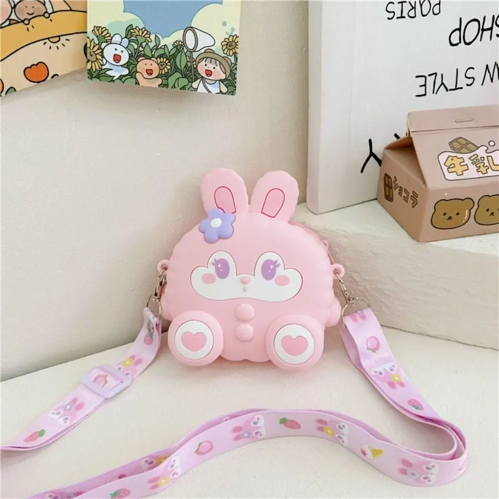 Cartoon Rabbit Shape Crossbody Bag Silicone Coin Purse Kindergarten Baby Bag Girls Going Out Decorative Bag Women\'s Shoulder Bag