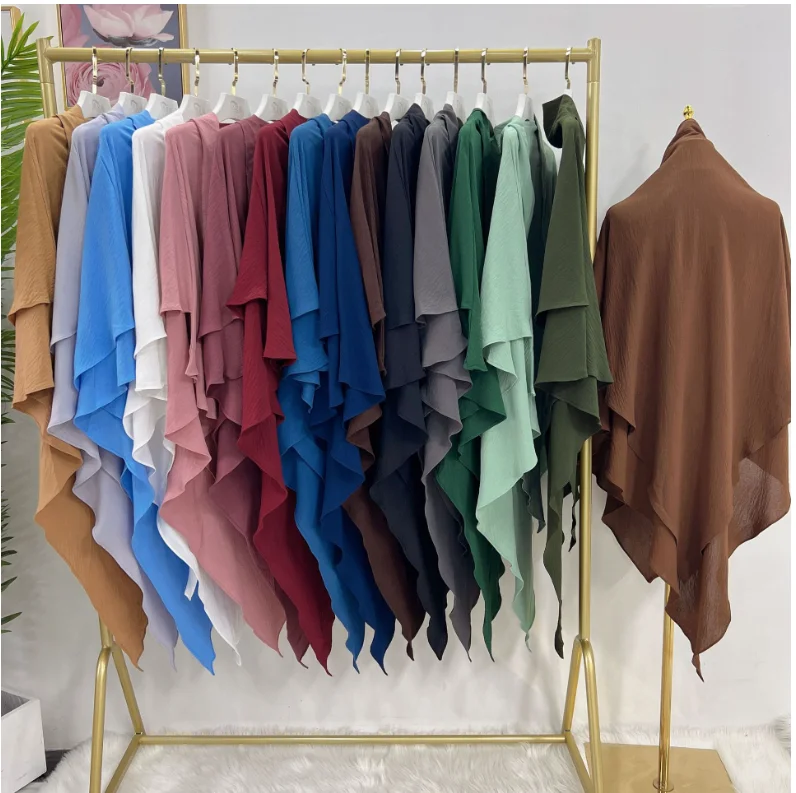 Oem Popular New Wholesale Hijab Muslim Women Crepe Khimar Hijab Modern Fashion  2 Layer Big Scarf  for Women