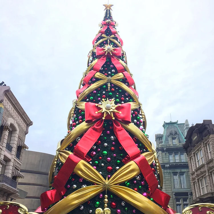 dn-Giant Artificial Christmas Tree Illuminated 30ft 40ft 50ft Sprial  Large Christmas Tree with Motif Lights Bowknot Ribbon！