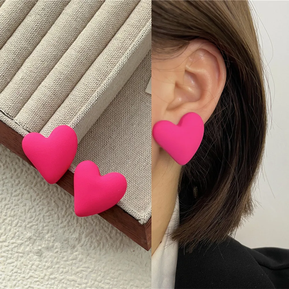 Koean Fashion Candy Color Acrylic Love Eardrop Simple Design Geometric Heart Party Jewelry Earrings Ear Studs All-match EarStuds
