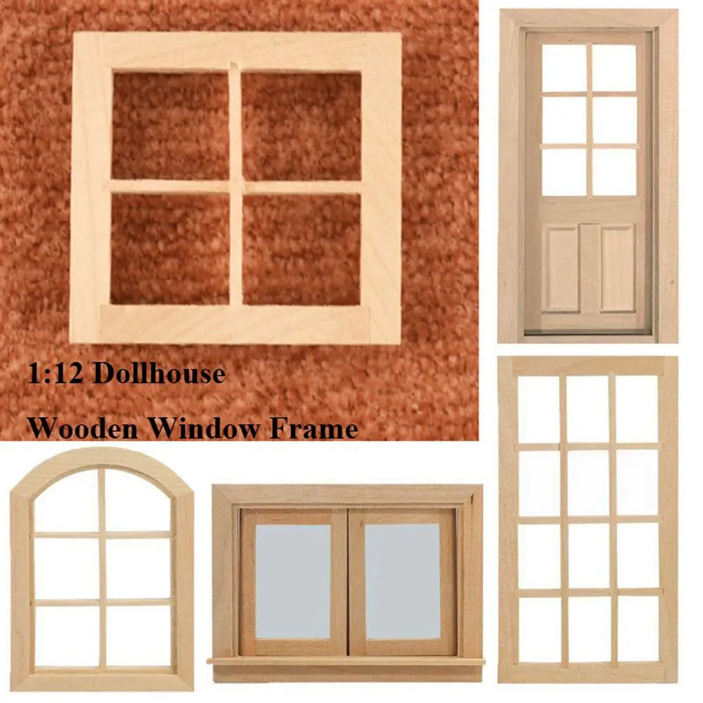 Cute 1/12 Dollhouse Furniture Miniature Doll Accessories Doll House Window Glass Plate Doll Furniture Wooden Frame