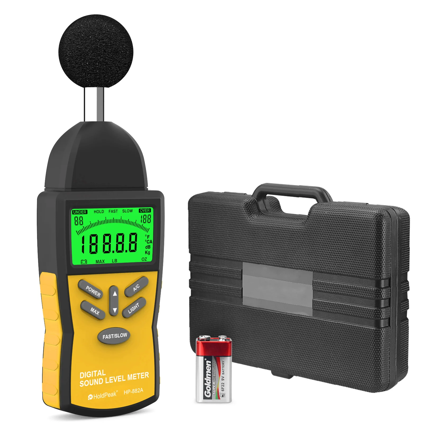 Decibel Meter, Sound Level Meter 882A Portable 30-130dB Noise Meter with 5-Digit LCD Display, DBA/DBC Rating, MAX/MIN, Data Hold
