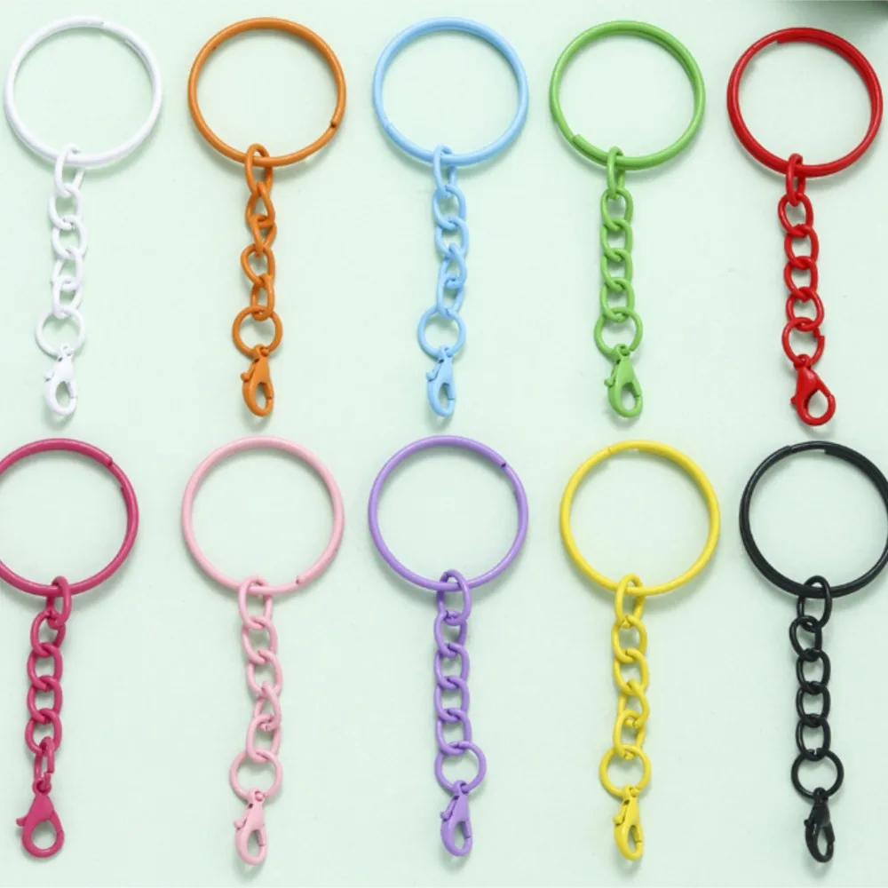 Colored Keyrings With Chains Lobster Clasps For DIY Jewelry Making Key Ring Connector Colored Hooks Bags Buckle Accessories