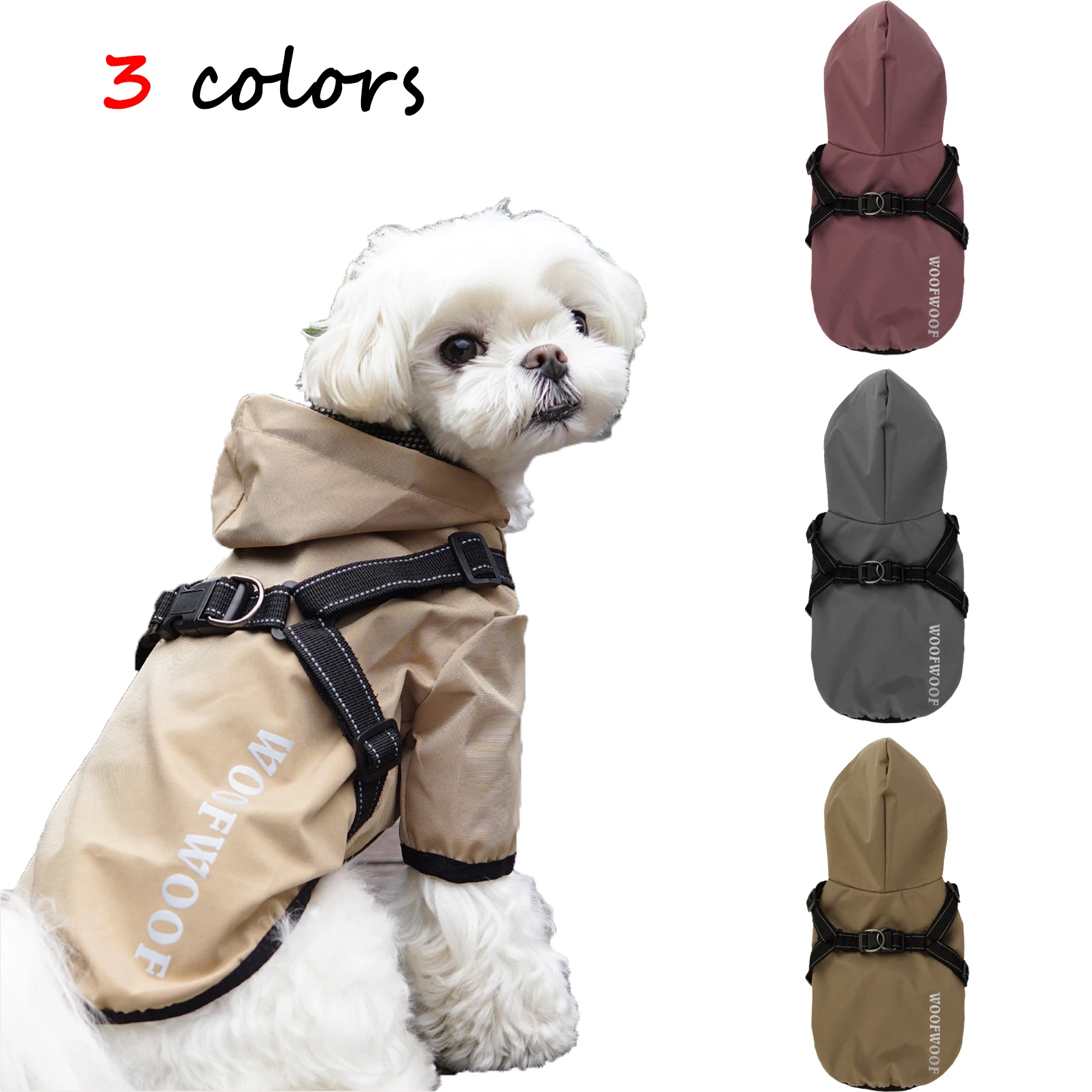 Reflective Four-Legged Monochrome Jacket for Pets, Raincoat with Hood, Puppy Clothes, Small and Medium Dogs, Cats Outwear