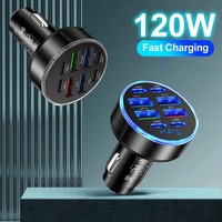 Total 120W USB Car Charger Type C Car Phone Adapter For iPhone Samsung Xiaomi Huawei VIVO OPPO