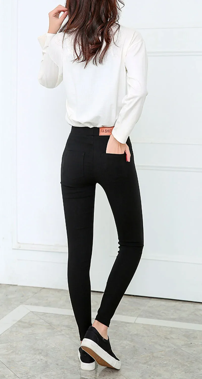 2026 Neue Herbst Schwarze Bleistifthose für Damen Koreanischer Stil Enge Stretch Büro-Damenhose Elegante Bequeme Knöchellange Jeans – Detail 8