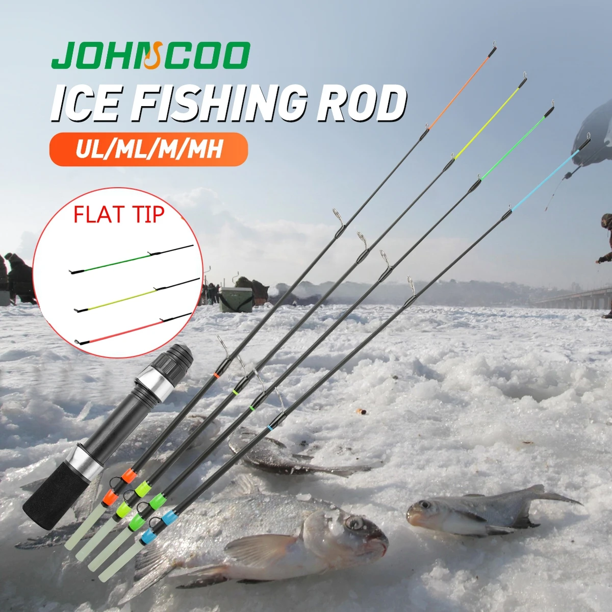 

Johncoo 50 см зимние удочки для зимней удочки из стекловолокна с плоским кончиком, спиннинговая удочка для льда, сверхлегкая зимняя удочка