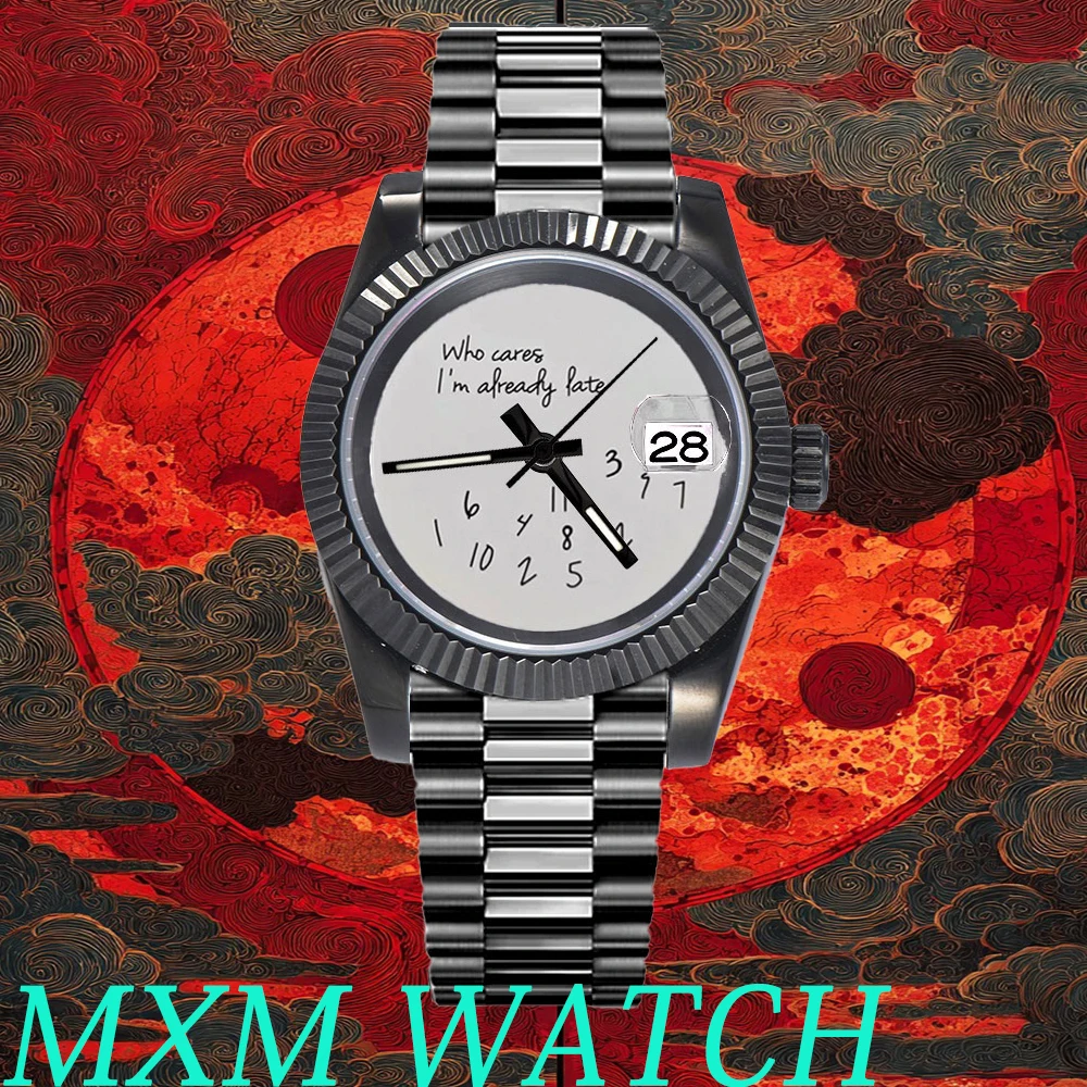 custom Luxury Watch NH35 36mm/39mm case men black Watches dial Blue Text Dial Sapphire Glass Waterproof watch 10ATM