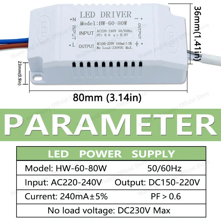 LED-Treiber 240 mA 8–24 W, 24–40 W, 40–60 W, 60–80 W, LED-Konstantstrom-Treiber, Netzteil, LED-Transformator