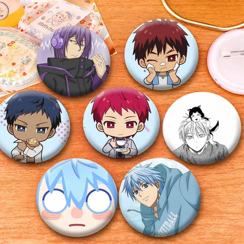 Kuroko Tetsuya Kagami Taiga Akashi Seijuro Aomine Daiki Cartoon Badge Anime Peripheral Round Brooch Handmade Snap-in Lapel Pins