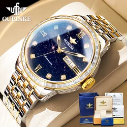 OUPINKE 3241 Men's Watch Luxury Brand Diamond Blue Starry Sky Automatic Mechanical Watch Original Waterproof Luminous Men Watch