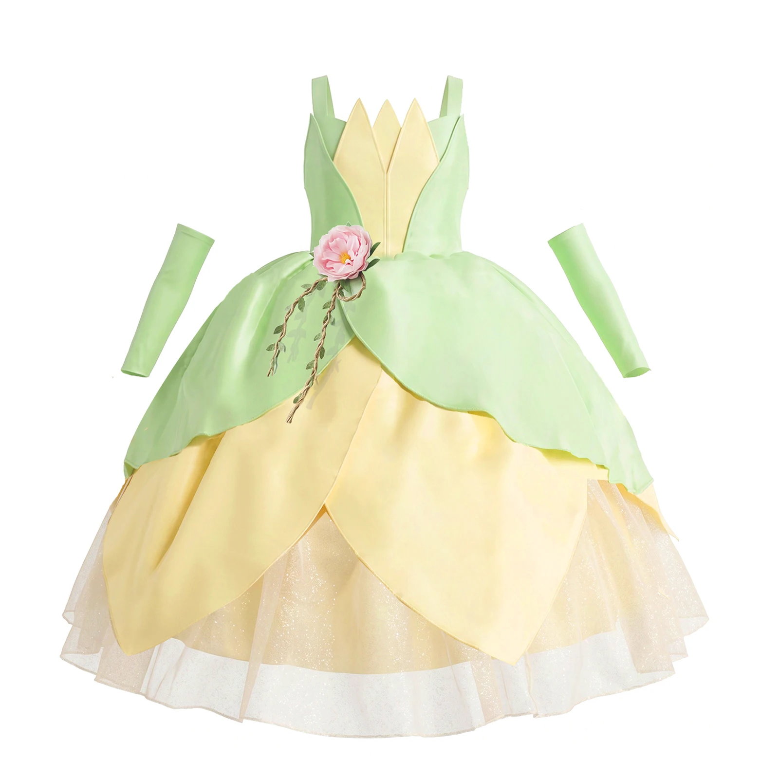 Girls Tiana Costume Green Fairy Tale Princess Dress 2-10 Yrs Kids Luxury Fluffy Gown Children Birthday Party Elegant Tulle Frock