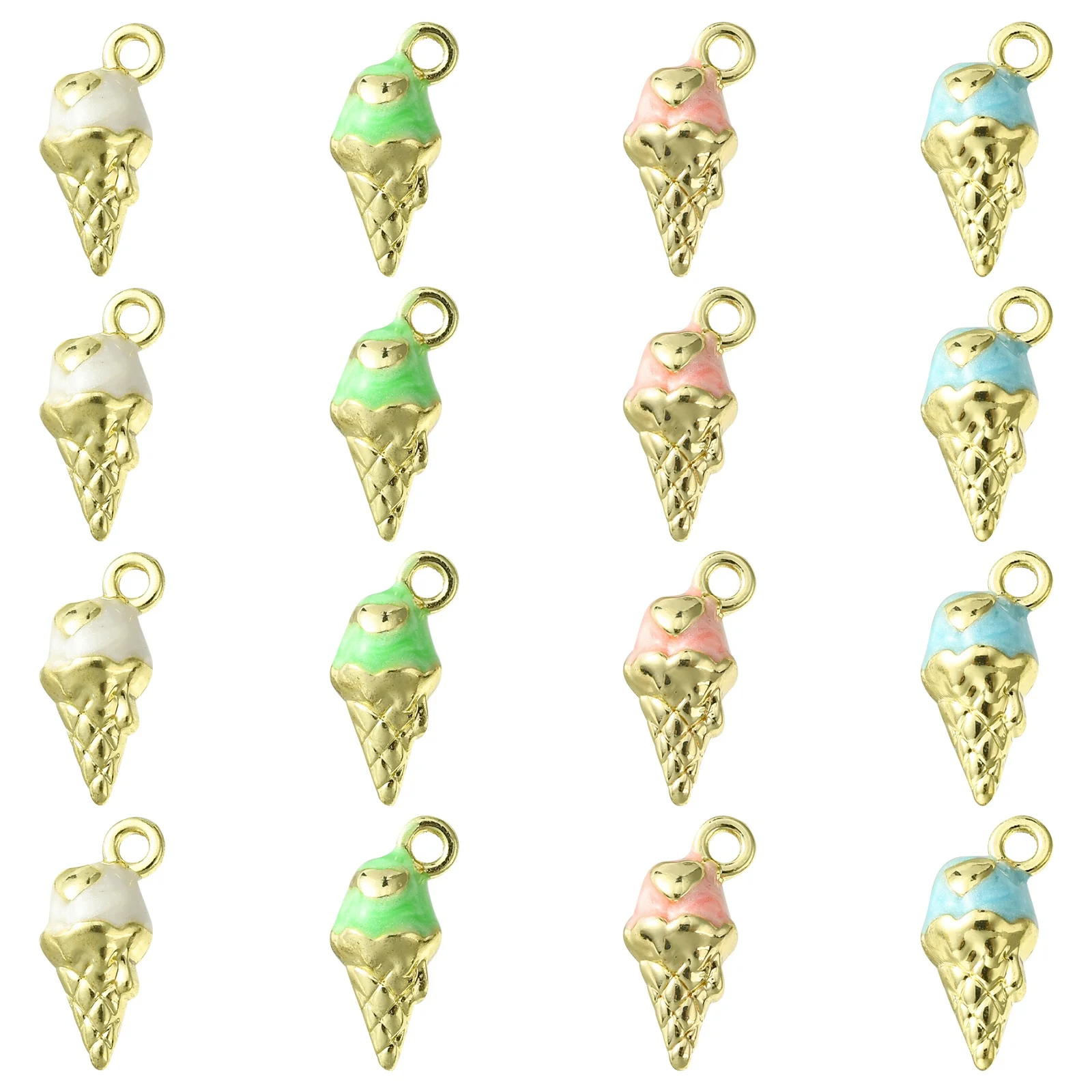 20Pcs 4 Colors 3D Enamel Ice Cream Cone Charms Golden Summer Ice Food Charms Sweet Dessert Charms for Jewelry Making Crafts