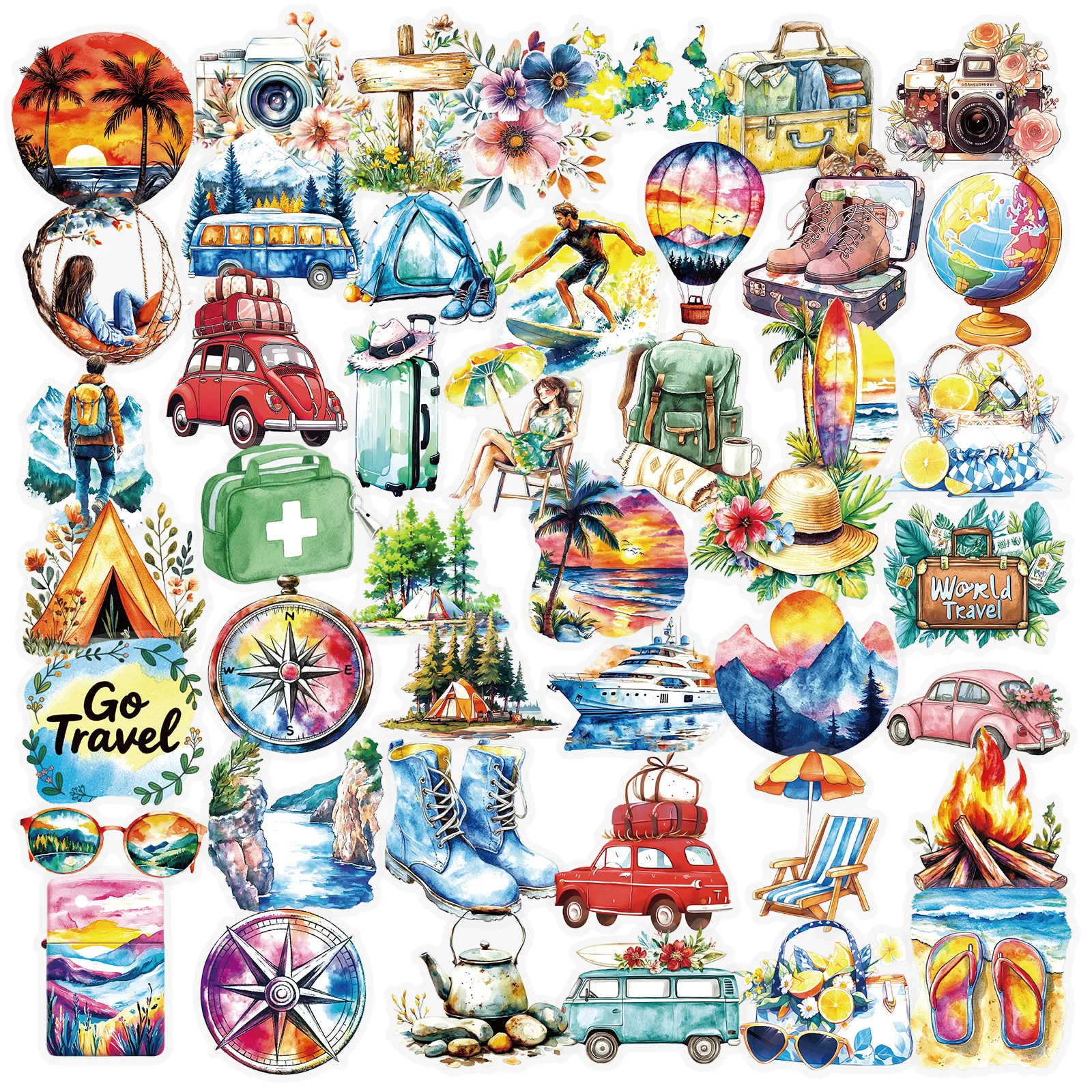 

56PCS Watercolor Hand-Painted Outdoor Travel Transparent Graffiti Sticker DIY Decoration Mobile Phone Case Notebook Water Cup