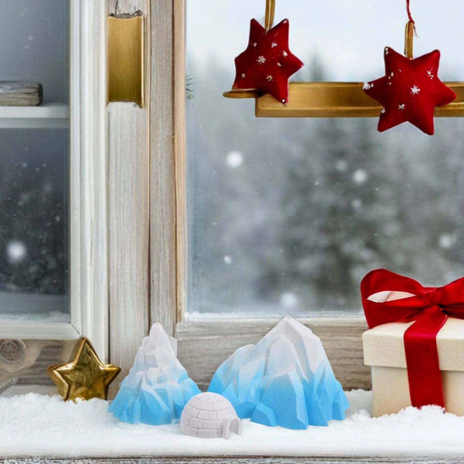 3 Pcs Mini Model Miniature Decor Toy Scene Figurines Pvc Micro Snow Mountain