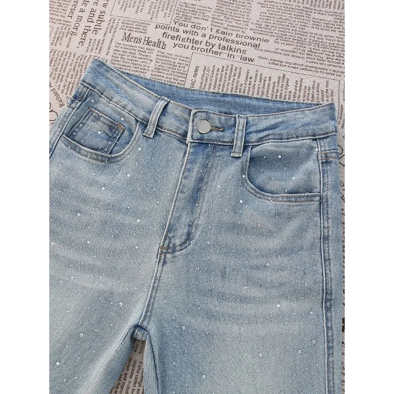 

Women Gypsy Hot Diamond Slightly Pulled Jeans Women's 2026 Spring New High-waisted Slim-fitting Flared Horseshoe Floor Pants
