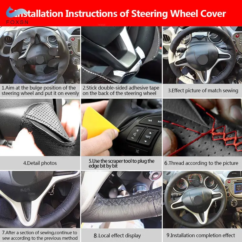 Car Steering Wheel Leather Cover Trim For Toyota Corolla RAV4 Auris Wish Vanguard Voxy 2010 2011 2012 2013 red line-red strip