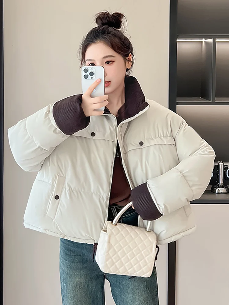 Vielleicht New Spliced Short Winter Clothes Women Parkas Coat Casual Stand Collar Stylish Winter Puffer Jacket Female Outerwear