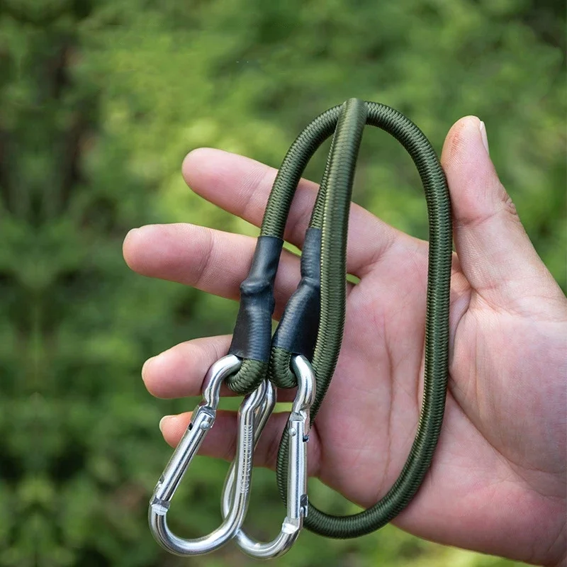 Outdoor Elastic Strap Climbing Carabiner Camping Tent Rope Elastic Tension Carabiner Load-bearing Nylon Backpack Buckle Hook