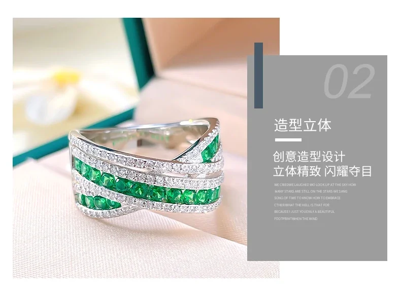 Fashionable and Luxury Grandmother Green 925 Sterling Silver Diamond Ring Set with High Carbon Diamond Style Wedding Jewelry image 6