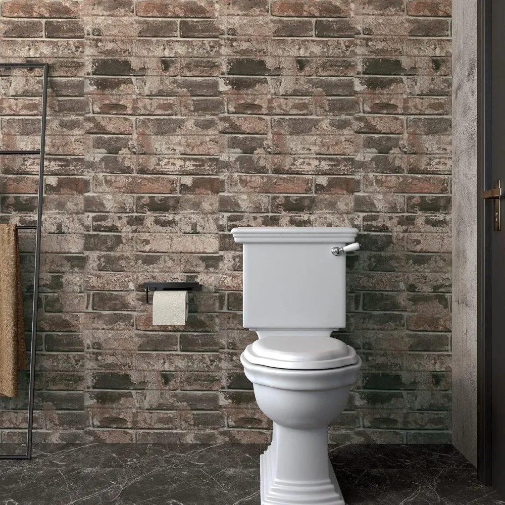 レトロブラウンレンガ柄ピールアンドスティック壁紙 防水 取り外し可能 寝室用 フェイクレンガコンタクトペーパー 32x354インチ