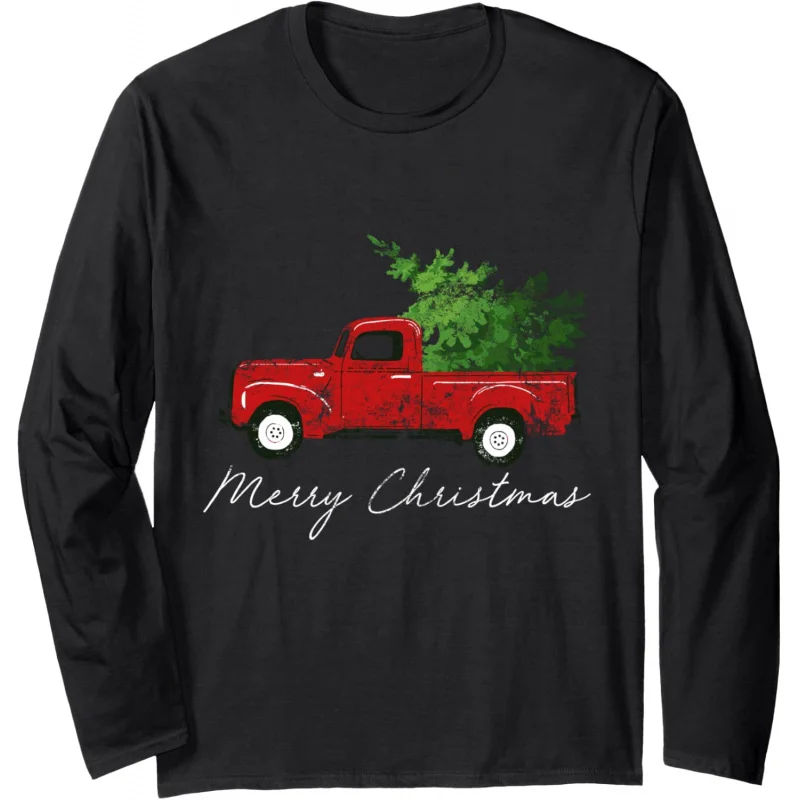 Christmas Men's and Women's Sports and Leisure New Fashionable Retro Truck Long Sleeve T-shirt Shirt