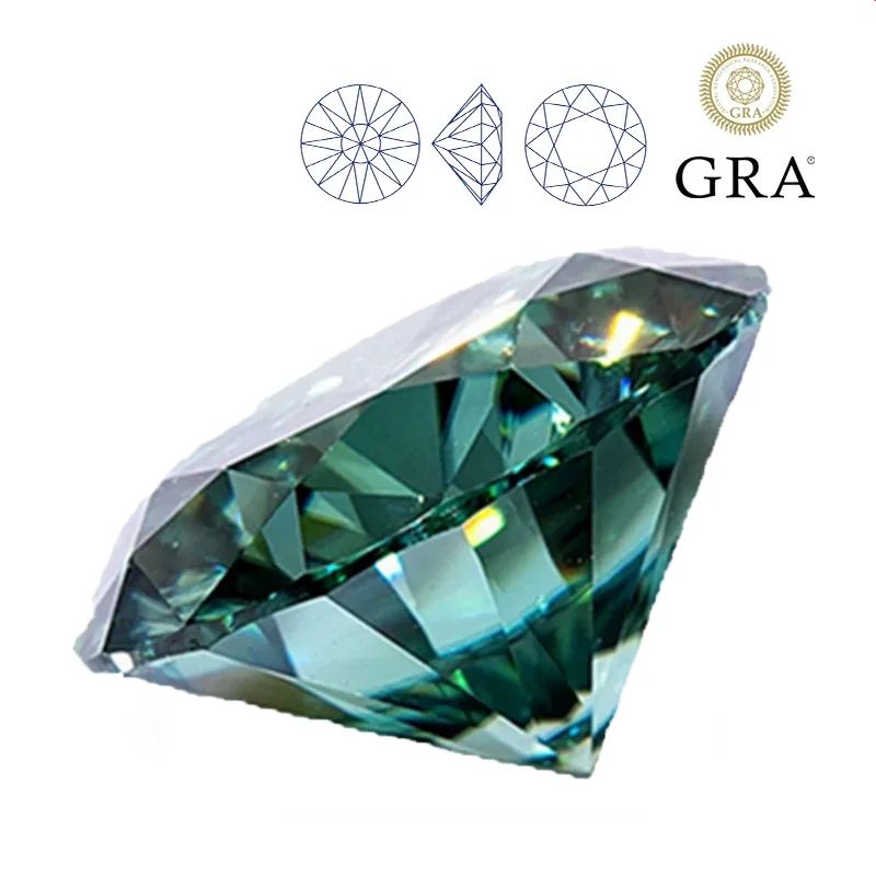 

Real Round Green Moissanite Stones Excellent VVS1 Cut Lab Loose Gems Pass Diamond Tester for Fine Jewelry Making