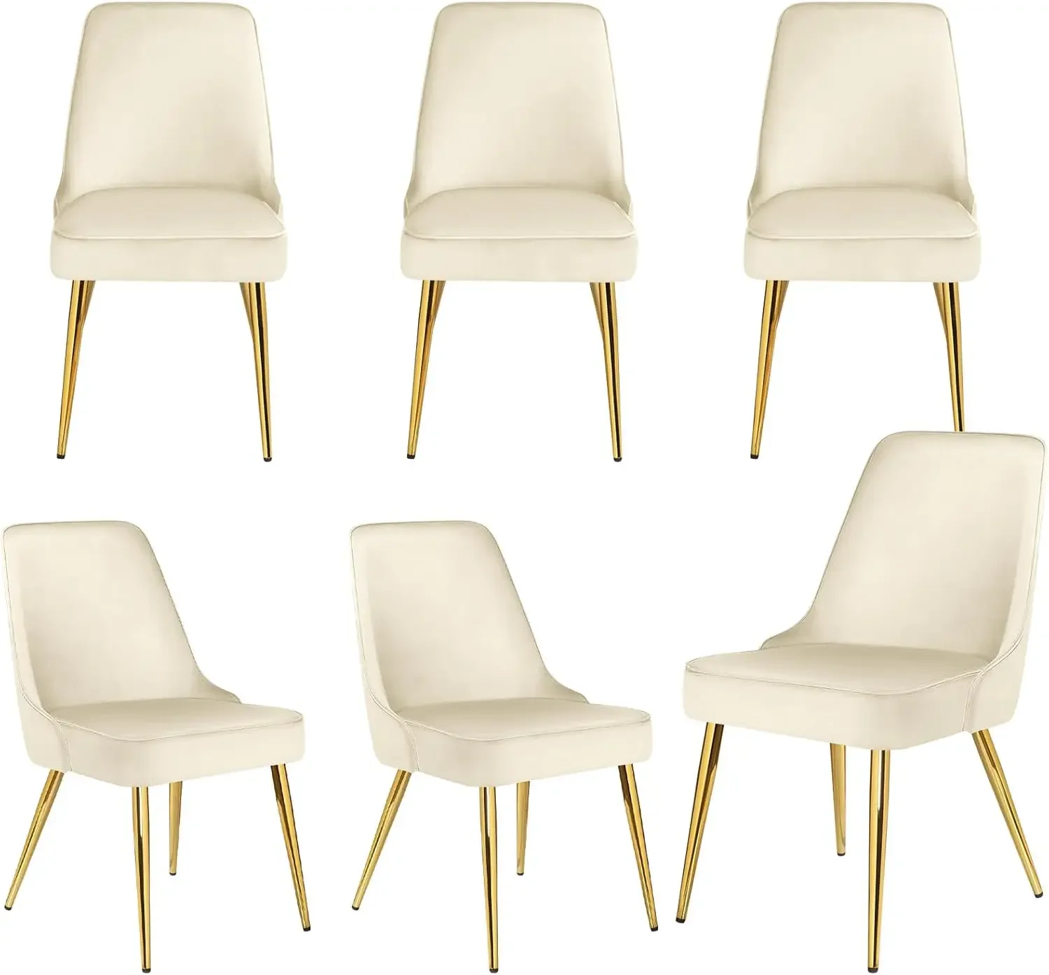 Dining Chairs Sets of 6 Upholstered Mid-Century Modern Desk Comfy Side Chair with Gold Legs for Kitchen Living Room Cream