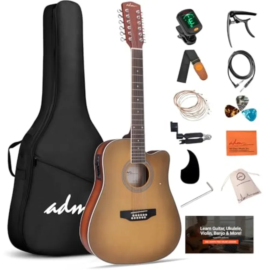 

Advanced 12-string acoustic electric guitar for adults, spruce top mahogany body, brown finish, 4-band EQ and built-in tuner, i