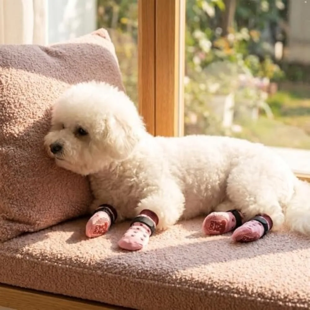 1 Set Non Slip Outdoor Dog Sock Stretch Dirt Resistant Dog Paw Sock Elastic Hook and Loop Fastener Wear Resistant