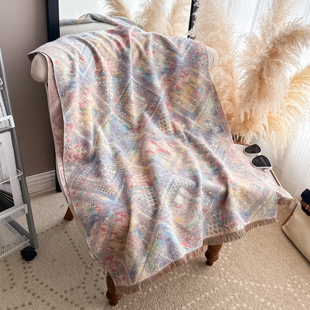 Scarf Women Retro Jacquard Shawl Winter Autumn Wrap Long Scarf Poncho Travel Blanket Scarf For Daily Office Party Outdoor