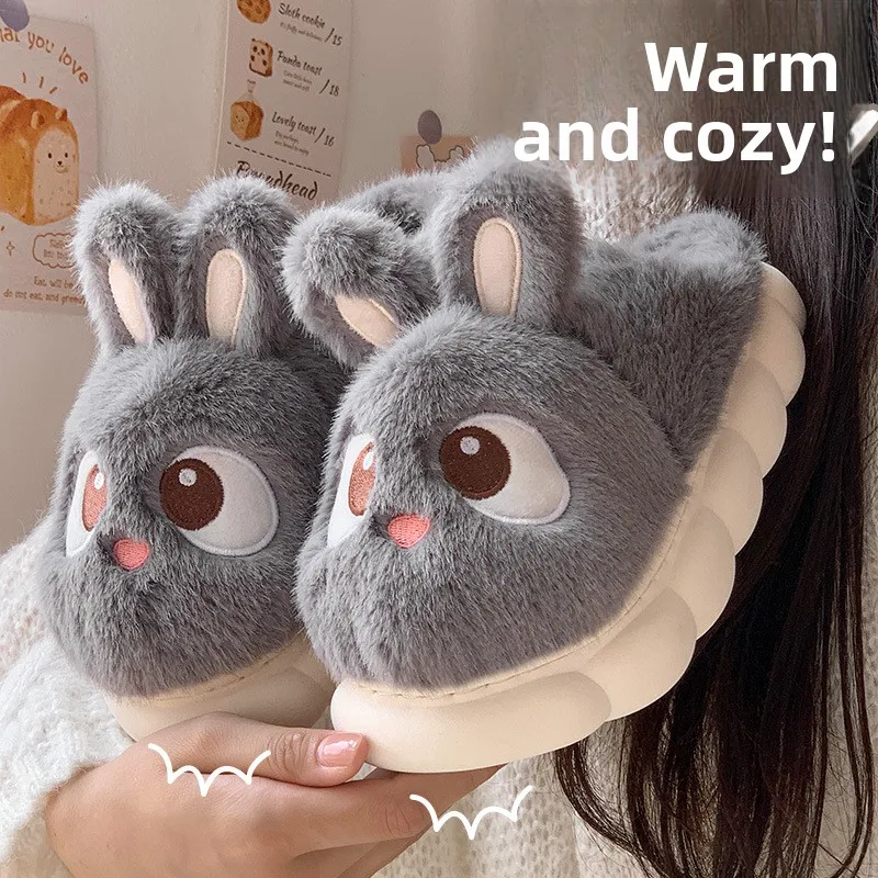 Women's cotton slippers winter indoor home warm and velvet household parent-child wool cotton shoes women wear outside winter view 4