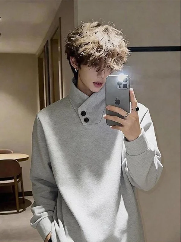 

Мужская толстовка с воротником-стойкой, на флисовой подкладке, с длинным рукавом, осенне-зимняя, модная базовая футболка для повседневной носки